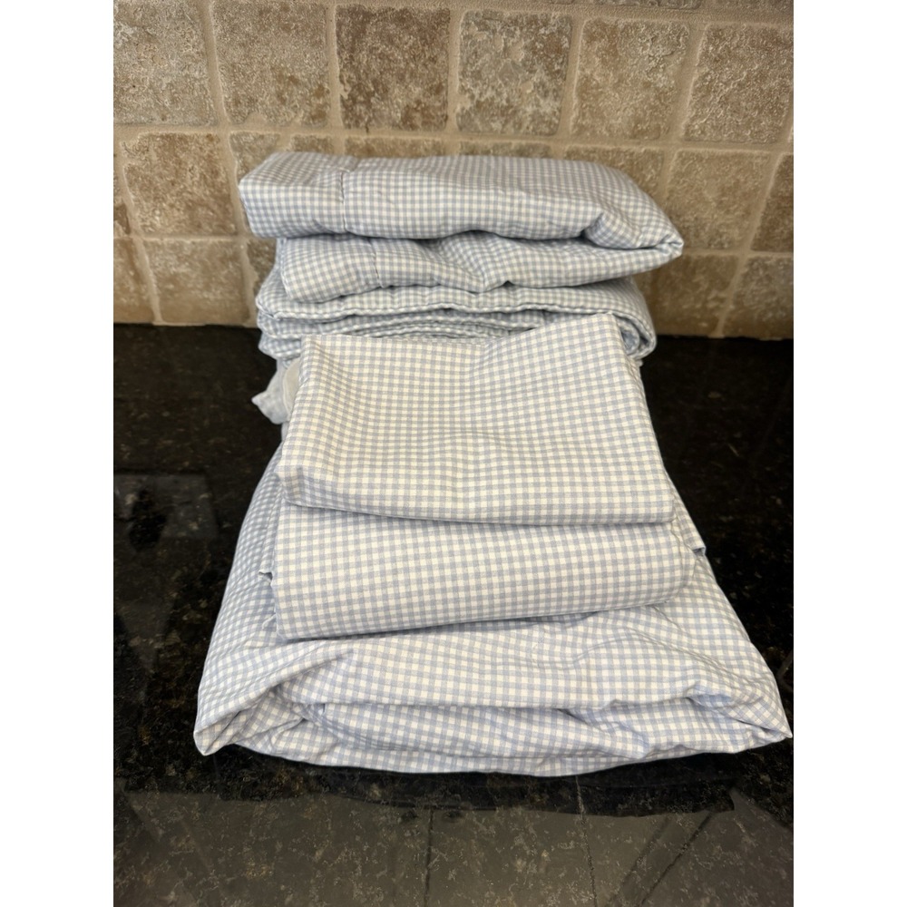 Vintage JC Penny Blue Gingham 5 Pc Twin Set Bed Skirt Sham Cottagecore Farmhouse
